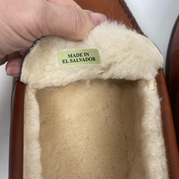 BROOKS BROTHERS Size 11 Men's Brown Leather Shearling LONE TREE Slipper - Picture 9 of 13